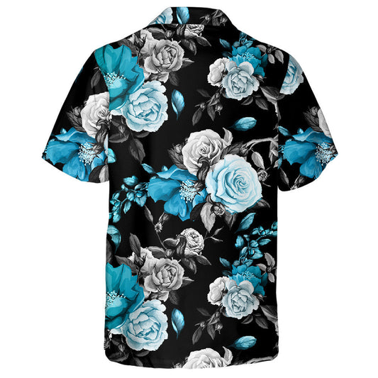 Rose Poppy Pomegranate Flowers Black And Blue Pattern Hawaiian Shirt, Hawaiian Shirt Gift, Christmas Gift