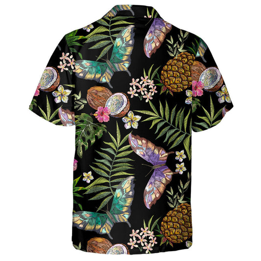 Theme Embroidery Floral With Butterflies And Coconut Hawaiian Shirt, Hawaiian Shirt Gift, Christmas Gift