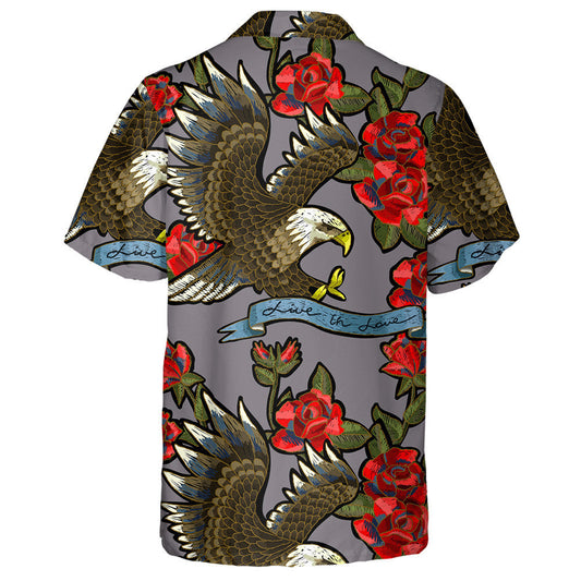 Embroidery With Roses and An Eagle Symbol Of Freedom Hawaiian Shirt, Hawaiian Shirt Gift, Christmas Gift