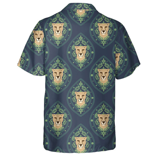 Modern Trendy Leopard Spots With Leaves On Navy Blue Hawaiian Shirt, Hawaiian Shirt Gift, Christmas Gift