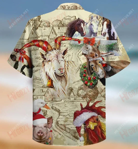 Christmas Begins On The Farm Unisex Hawaiian Shirt Ocean Short Sleeve Custom Hawaiian Shirts Funny Hawaiian Shirts, Hawaiian Shirt Gift, Christmas Gift
