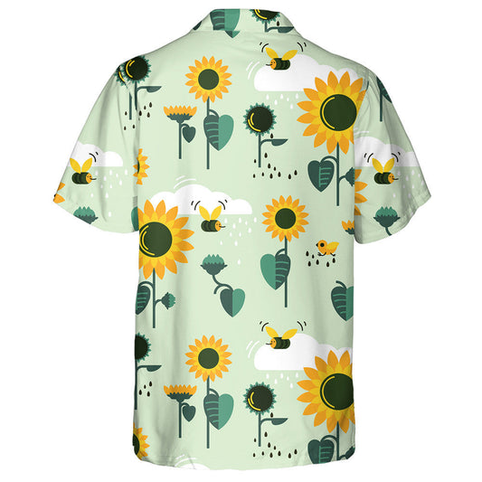 Rainy Day Illustration Of Sunflowers Clouds And Bees Hawaiian Shirt, Hawaiian Shirt Gift, Christmas Gift