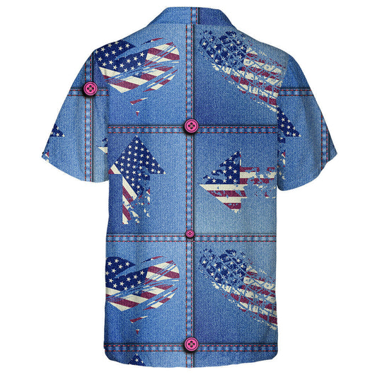 Jean Patchwork With Ggrunge Elements Of American Flag Hawaiian Shirt, Hawaiian Shirt Gift, Christmas Gift