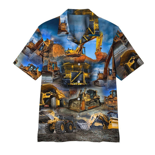 Excavator And Sky Tropical Background Design Hawaiian Shirt,Hawaiian Shirt Gift, Christmas Gift