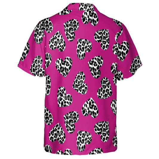 Leopard Heart On Dark Pink In Vintage Style Hawaiian Shirt, Hawaiian Shirt Gift, Christmas Gift