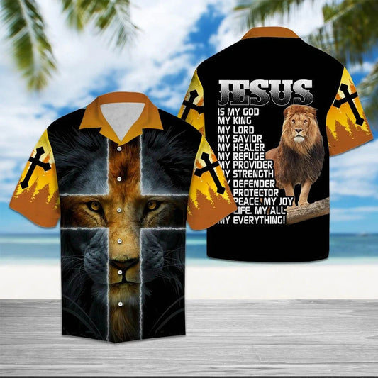 Lion Spirit Cross Jesus Is My God Pattern Hawaiian Shirt, Hawaiian Shirt Gift, Christmas Gift