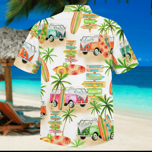 Camper Van And Beach Design Hawaiian Shirt, Hawaiian Shirt Gift, Christmas Gift