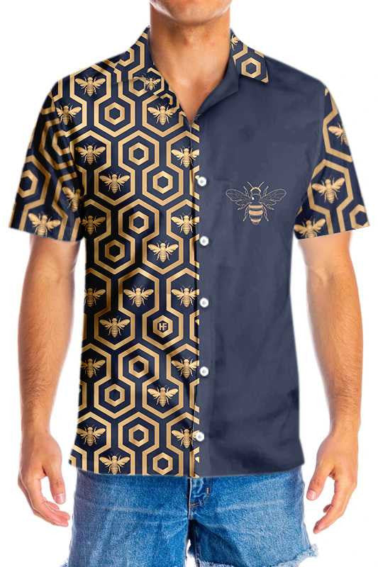 Classic Bee Hive Hexagon Design Hawaiian Shirt, Hawaiian For Gift