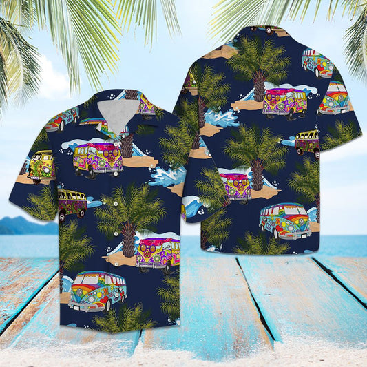 Mandala Hippie Bus With Palm Tree On Island Hawaiian Shirt, Hawaiian Shirt Gift, Christmas Gift