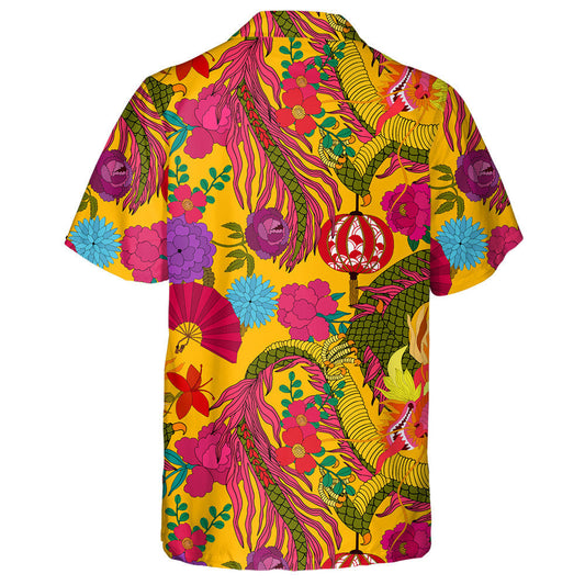 Hand Drawn Chinese Art Dragon Lantern And Flowers Hawaiian Shirt, Hawaiian Shirt Gift, Christmas Gift