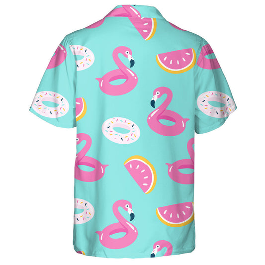 Summer Pool Floating With Flamingo Donut And Watermelon Hawaiian Shirt, Hawaiian Shirt Gift, Christmas Gift