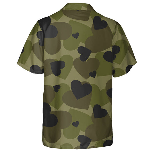 Dark Green Heart Shape Camouflage Military Hawaiian Shirt,Hawaiian Shirt Gift, Christmas Gift