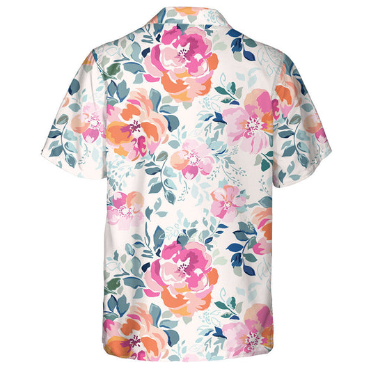 Watercolor Pink And Orange Flowers And Leaves Branches Design Hawaiian Shirt, Hawaiian Shirt Gift, Christmas Gift