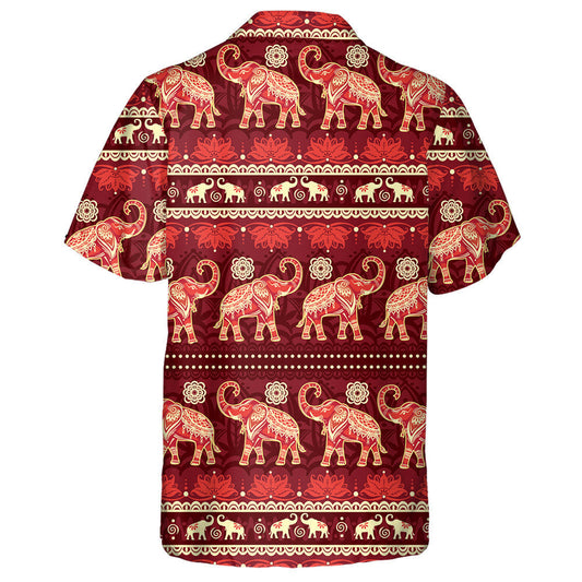 Indian Ethnic Elephant And Flower On Red Background Hawaiian Shirt, Hawaiian Shirt Gift, Christmas Gift