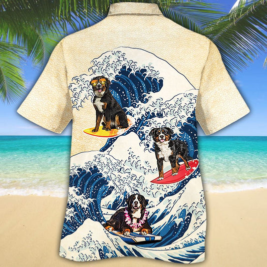 Bernese Mountain Suffering Dog Lovers Blue Wave Hawaiian Shirt, Hawaiian Shirt Gift, Christmas Gift