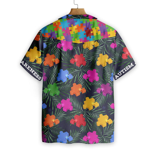 Autism Tropical On Dark Pattern Hawaiian Shirt, Hawaiian Shirt Gift, Christmas Gift