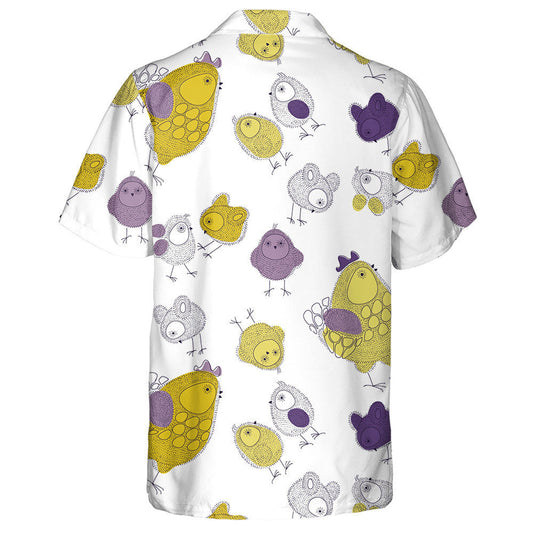 Funny Colorful Hen And Chicken On White Background Hawaiian Shirt, Hawaiian Shirt Gift, Christmas Gift