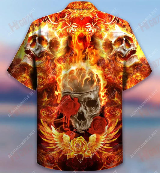 Flaming Rose Skull Short Hawaiian Shirt Hobbies Tropical Shirts Custom Hawaiian Shirts Hawaiian Shirts For Men, Hawaiian Shirt Gift, Christmas Gift