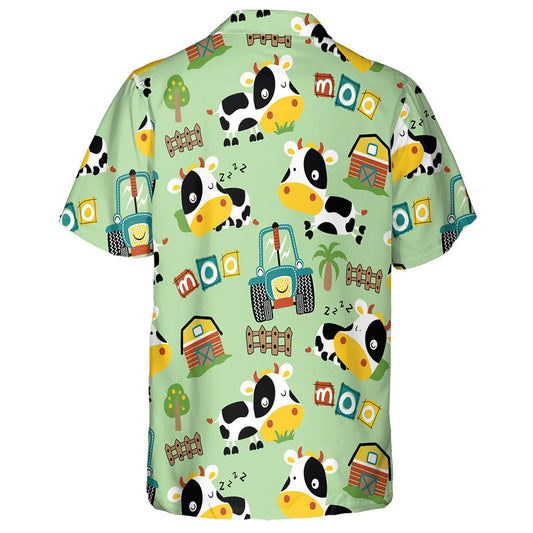 Funny Cow In Farm Yard With Cute Tractor Hawaiian Shirt, Hawaiian Shirt Gift, Christmas Gift