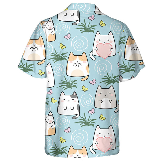 Hand Drawn Kawaii Cute Cats Cartoon Animals Hawaiian Shirt, Hawaiian Shirt Gift, Christmas Gift