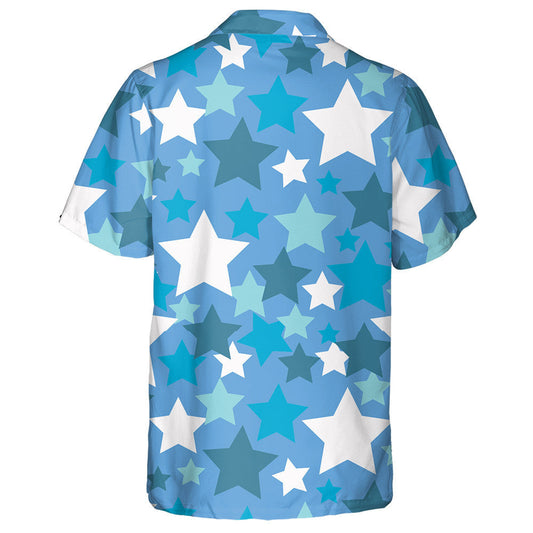 Glowing Blue And White Stars Pattern Independence Day Hawaiian Shirt, Hawaiian Shirt Gift, Christmas Gift