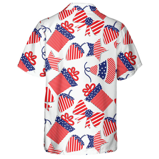 Patriotic Strawberries Gift Boxes Stars Bells And Bows Hawaiian Shirt, Hawaiian Shirt Gift, Christmas Gift