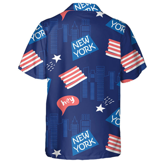 American Flag Outline New York City With Skyscrapers Hawaiian Shirt, Hawaiian Shirt Gift, Christmas Gift