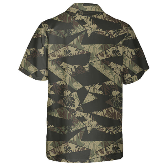 Vivid Tropical Palm Leaves Geometric Camo Green Pattern Hawaiian Shirt, Hawaiian Shirt Gift, Christmas Gift