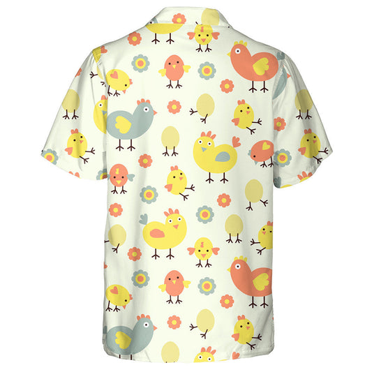 Funny Chicken With Egg And Flower On Beige Background Hawaiian Shirt, Hawaiian Shirt Gift, Christmas Gift