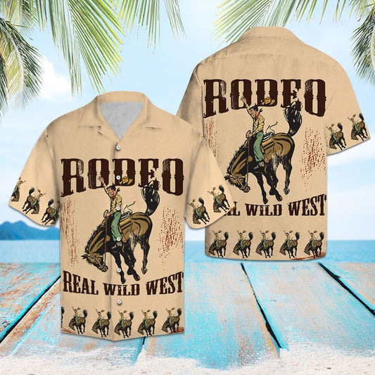 Rodeo Real Wild West Vintage Style Pattern Hawaiian Shirt, Hawaiian Shirt Gift, Christmas Gift