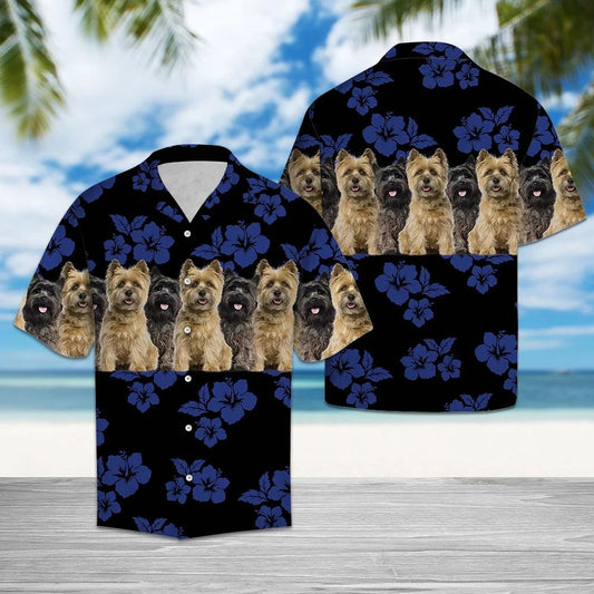 Awesome Cairn Terrier Tropical Hibiscus On Black Pattern Hawaiian Shirt, Hawaiian Shirt Gift, Christmas Gift