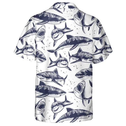 Hand Drawn Underwater Sea Fish Nautical White Background Hawaiian Shirt, Hawaiian Shirt Gift, Christmas Gift