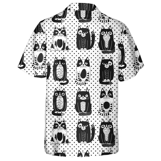 Blacks And White Cats On Black Dots Background Hawaiian Shirt, Hawaiian Shirt Gift, Christmas Gift