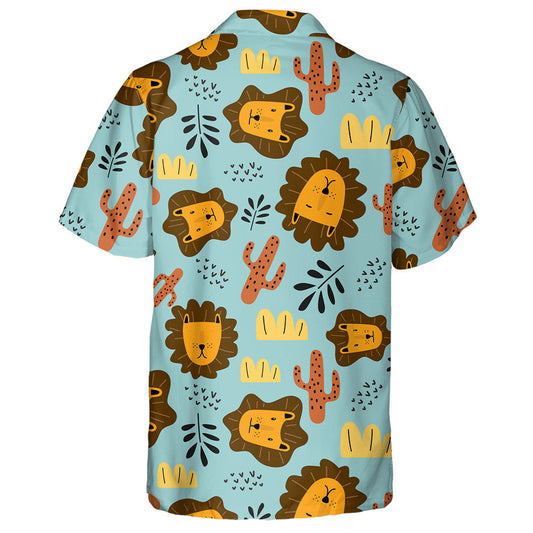 Funny Lion With Leaves And Cactus Hawaiian Shirt,Hawaiian Shirt Gift, Christmas Gift