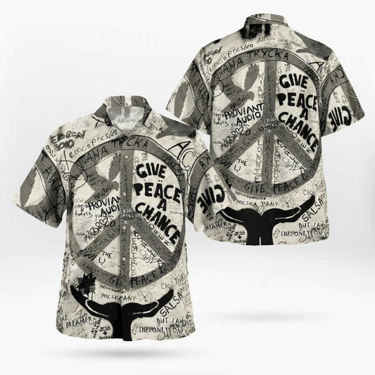 Hippie Give Peace A Change Black White Design Hawaiian Shirt, Hawaiian Shirt Gift, Christmas Gift