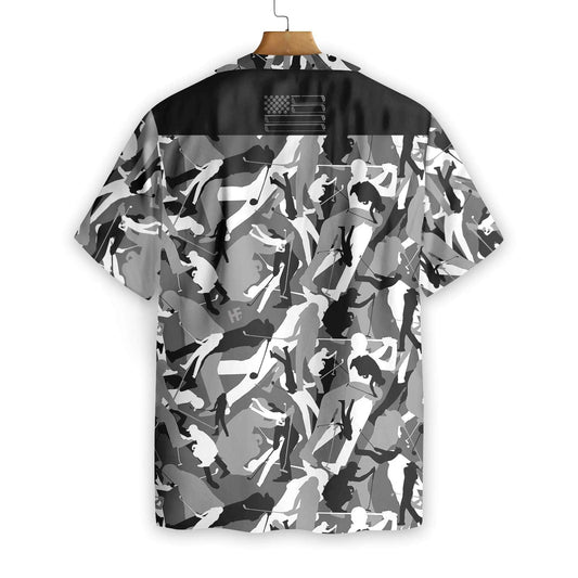 Golf Camouflage Pattern Black And White Design Hawaiian Shirt, Hawaiian Shirt Gift, Christmas Gift