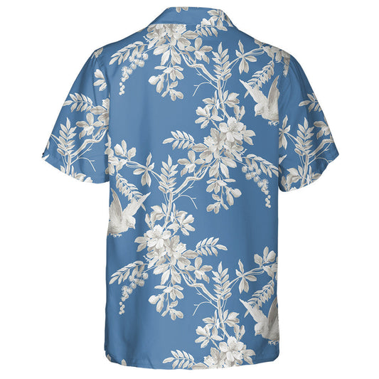 Flying Birds With Vintage Monochorme Plant Hawaiian Shirt,Hawaiian Shirt Gift, Christmas Gift