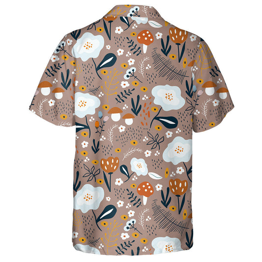 Hand Drawn Flower Meadow And Mushroom Cartoon Pattern Hawaiian Shirt, Hawaiian Shirt Gift, Christmas Gift