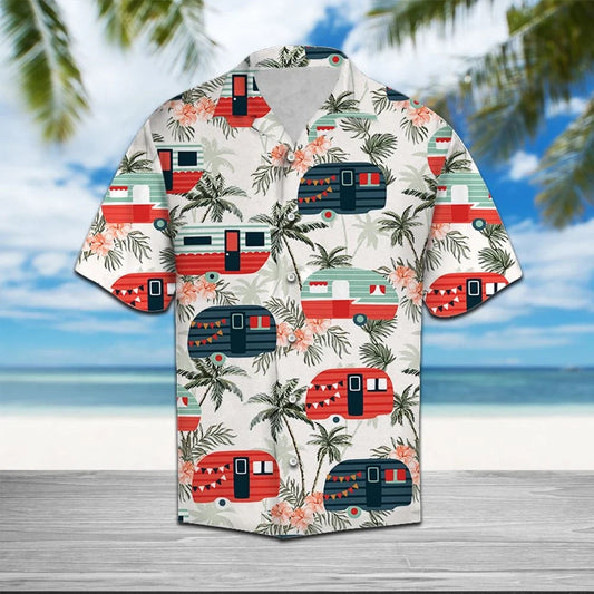 Caravan Let's Go Camping Design Hawaiian Shirt, Hawaiian For Gift
