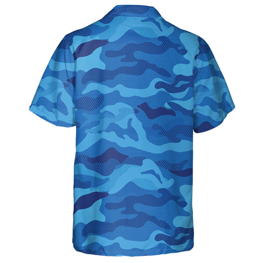 Military Aqua Blue Grid Camouflage Pattern Hawaiian Shirt, Hawaiian Shirt Gift, Christmas Gift