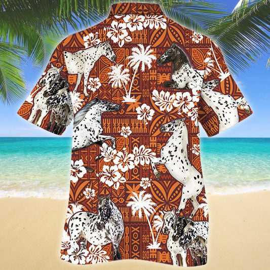 Hand Drawn Appaloosa Horse Red Tribal Pattern Hawaiian Shirt, Hawaiian Shirt Gift, Christmas Gift