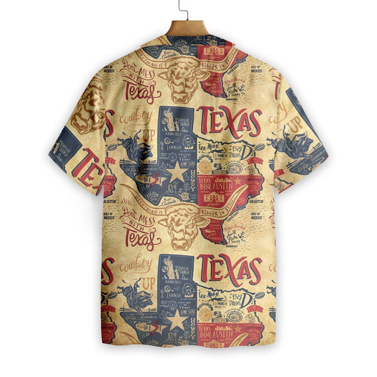 Vintage Background Don't Mess With Texas Longhorns Design Hawaiian Shirt, Hawaiian Shirt Gift, Christmas Gift