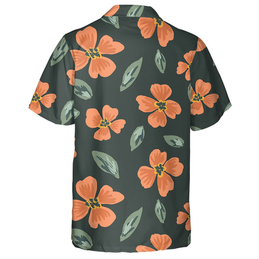 Simple Painted Orange Flower And Leaves Scattered Pattern Hawaiian Shirt, Hawaiian Shirt Gift, Christmas Gift