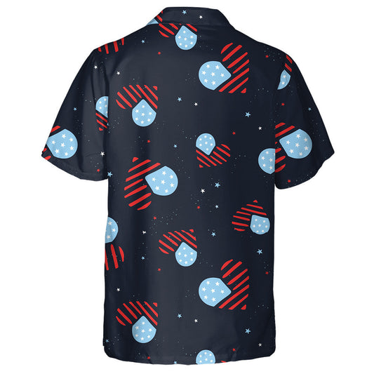 Cute Hand Drawn Patriotic US Flag Heart Pattern Hawaiian Shirt, Hawaiian Shirt Gift, Christmas Gift