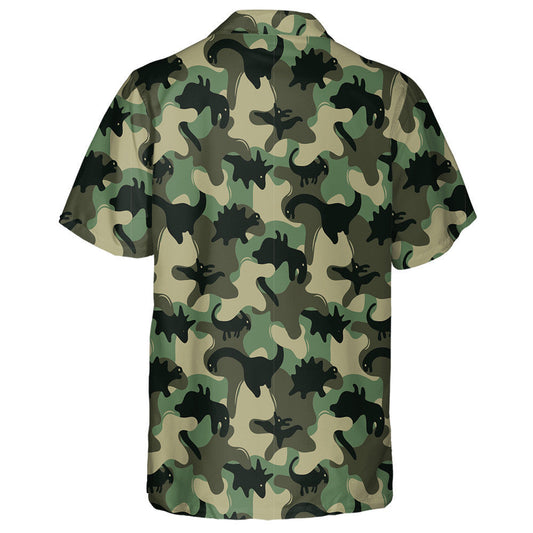 Black Dinosaur Skeletons Silhouette Green Camo Pattern Hawaiian Shirt, Hawaiian Shirt Gift, Christmas Gift