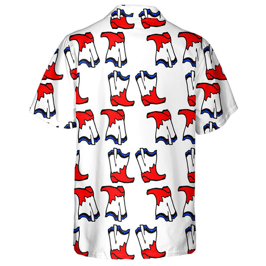 Memorial Independence Day Cowboy Boots Drawn Doodle Pattern Hawaiian Shirt, Hawaiian Shirt Gift, Christmas Gift