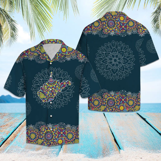 Bohemian West Virginia Map Mandala Flowers Design Hawaiian Shirt, Hawaiian Shirt Gift, Christmas Gift