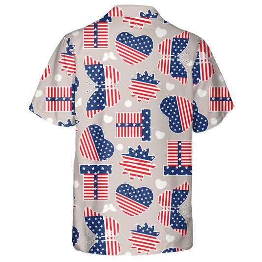 Butterfly Gift And Heart Symbol Monochrome Amrican Flag Hawaiian Shirt, Hawaiian Shirt Gift, Christmas Gift