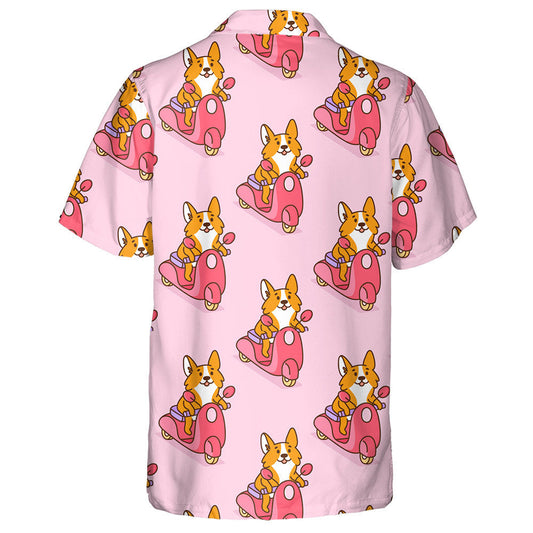 Cute Corgi Dog Rides On A Pink Motobike Hawaiian Shirt, Hawaiian Shirt Gift, Christmas Gift