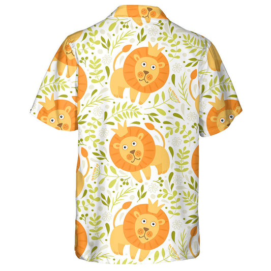 Lovely Lion With Crown And Plants Hawaiian Shirt,Hawaiian Shirt Gift, Christmas Gift